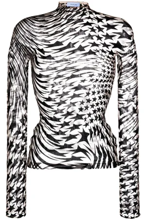 MUGLER Star Mesh flocked long-sleeve top