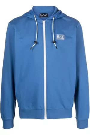 EA7 Men Sweatshirts - Logo-patch cotton hoodie