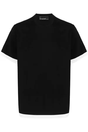 Neil Barrett Men Short Sleeve - Embroidered-logo fine-ribbed T-shirt