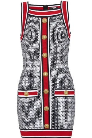 Balmain Button-embellished monogram minidress