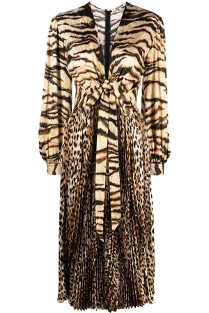 Roberto Cavalli Women Party Dresses - Animal-print knot-font midi dress