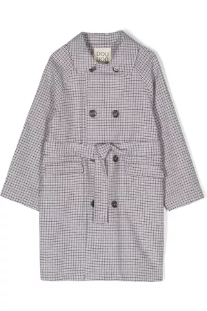 DOUUOD KIDS Boys Trench Coats - Plaid double-breasted tench coat