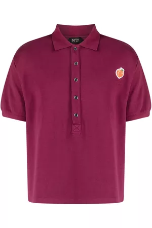 Nº21 Men Polo Shirts - Peach-appliqué cotton polo shirt