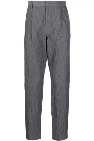 Emporio Armani Men Pants - Tapered crinkled cotton trousers
