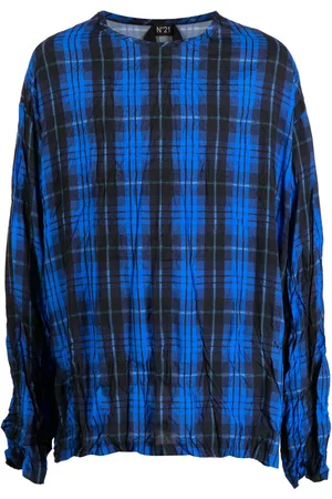 Nº21 Men Long Sleeve - Plaid-pattern crinkled T-shirt