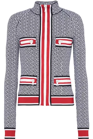 Balmain Monogram-jacquard zip-up cardigan
