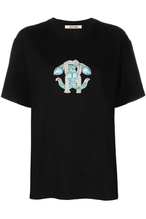 Roberto Cavalli Women Short Sleeve - Embellished logo stretch-cotton T-shirt
