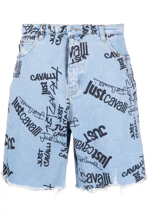 Roberto Cavalli Men Shorts - Logo-print washed-denim shorts