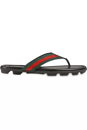 Gucci Men Flip Flops - Web and leather thong sandal