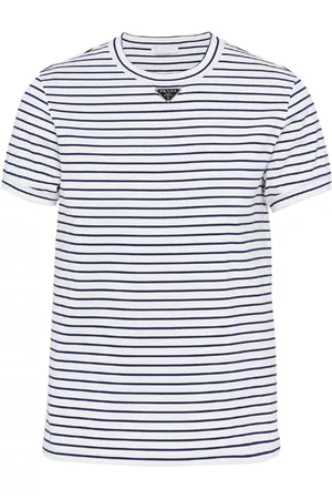 Prada Men Short Sleeve - Triangle-logo stripe-print T-shirt