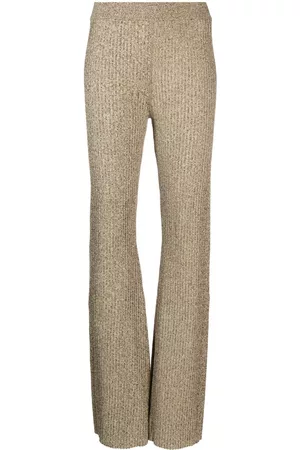 Ganni Ribbed-knit flared trousers