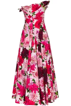 Oscar de la Renta Women Printed Dresses - Dahlia print strapless dress