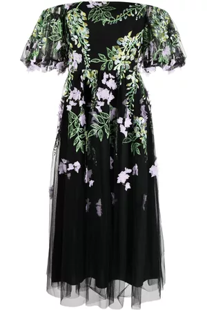 Marchesa Notte Women Printed Dresses - Floral-embroidered off-shoulder midi dress