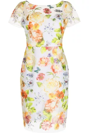 Marchesa Notte Floral-embroidered short-sleeve minidress
