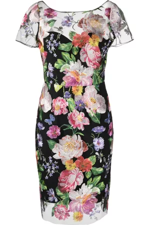 Marchesa Notte Women Party Dresses - Floral-embroidered short-sleeve minidress