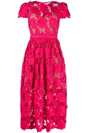 Self-Portrait Floral lace short-sleeve mididress