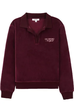 Sporty & Rich Embroidered-logo velour polo top