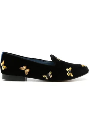 Blue Bird Butterfly-embroidered velvet loafers