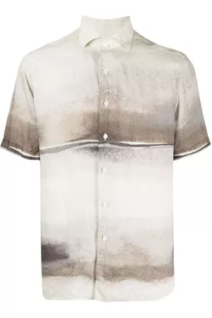 corneliani Men Short sleeves - Abstract-print short-sleeved shirt