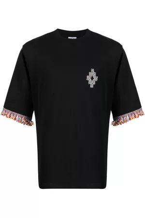 MARCELO BURLON Men Short Sleeve - Fringed-sleeve logo-print T-shirt