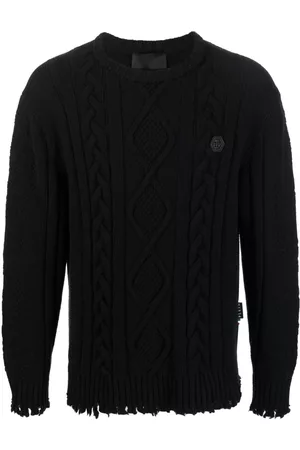 Philipp Plein Cable-knit distressed-finish jumper
