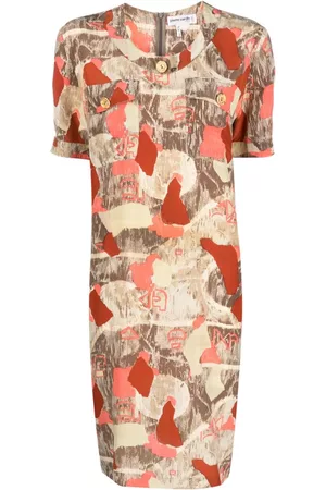Pierre Cardin 1980s abstract print short-sleeved silk dress