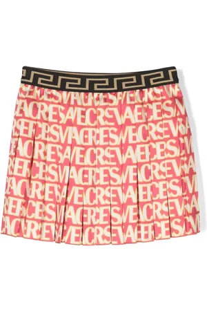 VERSACE Girls Printed Skirts - Logo-print pleated miniskirt
