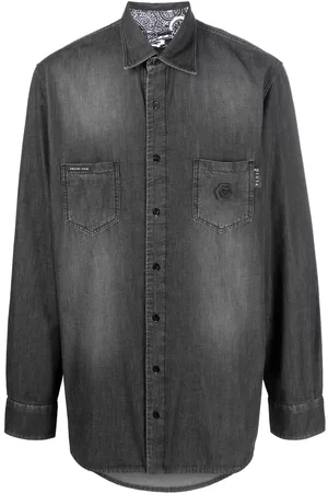 Philipp Plein Rhinestone skull-print denim shirt