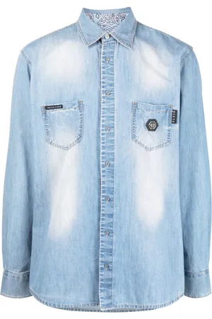 Philipp Plein Rhinestone skull-print denim shirt