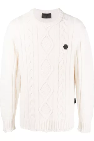 Philipp Plein Cable-knit distressed-finish jumper
