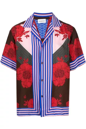 P.a.r.o.s.h. Men Short sleeves - Mix-print silk short-sleeve shirt