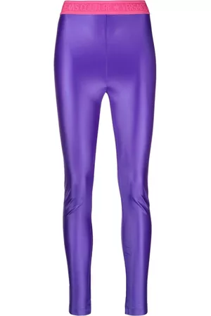VERSACE Logo-waistband coated leggings