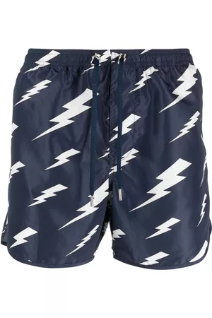 Neil Barrett Men Swim Shorts - Thunderbolt-print swim shorts