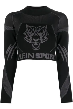Philipp Plein Jacquard long-sleeved knitted cropped top