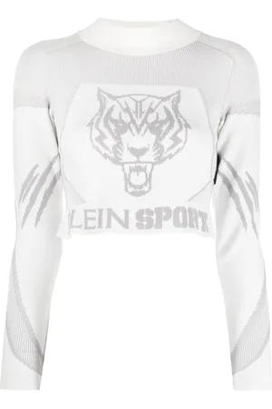 Philipp Plein Jacquard long-sleeved knitted crop top