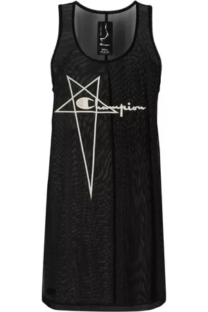 Rick Owens Logo-embroidered sheer sleeveless dress