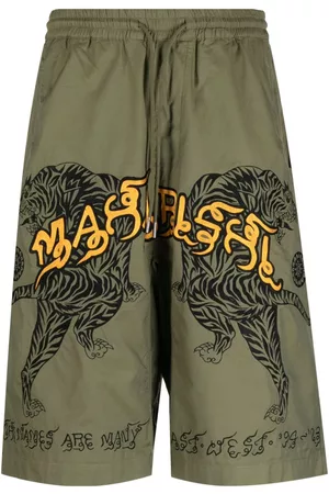 Maharishi Men Sports Shorts - Logo-embroidery drawstring track shorts