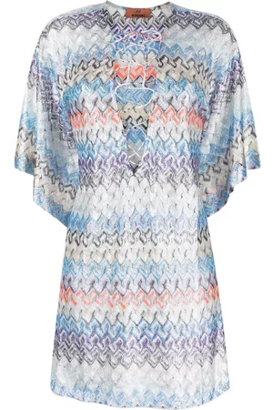 Missoni Women Knitted Dresses - Patterned knit lace-up beach cover-up