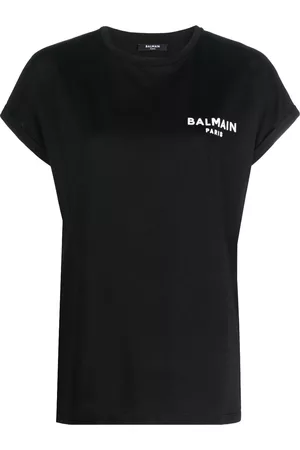 Balmain Women Short Sleeve - Flocked-logo organic-cotton T-shirt
