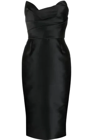 Marchesa Notte Strapless satin midi dress