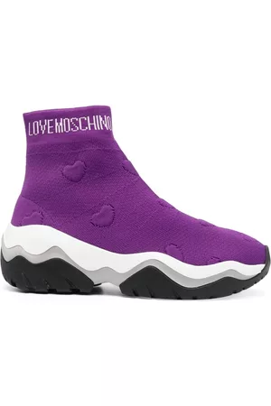 Love Moschino Women Sneakers - Embossed-hearts high-top sock trainers
