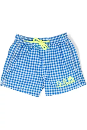 MC2 SAINT BARTH Boys Swim Shorts - Embroidered-logo gingham-pattern swim shorts