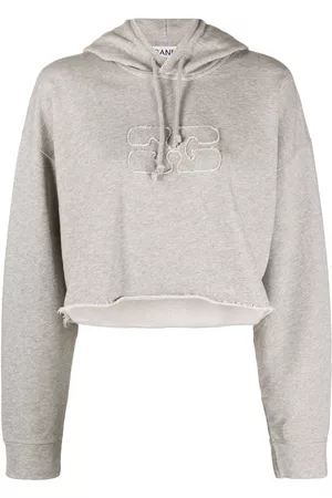 Ganni Logo-embossed cropped hoodie