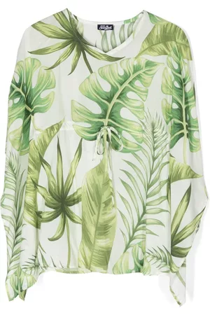 MC2 SAINT BARTH Girls Blouses - Tropical-print wide-sleeved blouse