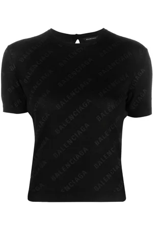 Balenciaga Women Tops - Logo-print cotton knitted top