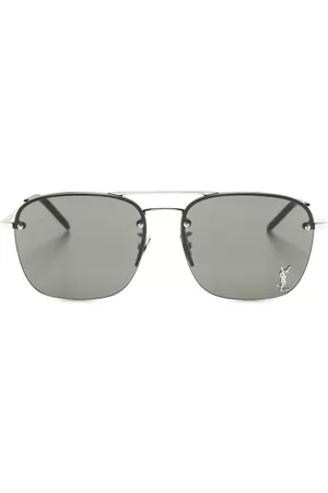 Saint Laurent Men Sunglasses - Logo-plaque pilot-frame sunglasses