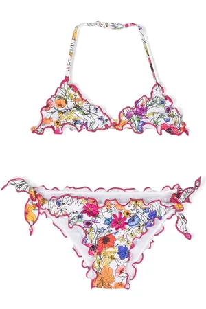 MC2 SAINT BARTH Girls Triangle Bikinis - Floral-print triangle bikini