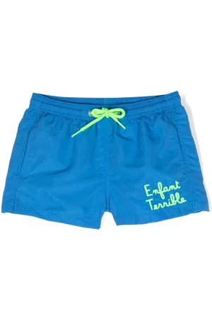 MC2 SAINT BARTH Boys Swim Shorts - Slogan-embroidered swim shorts