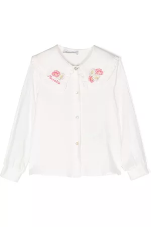 MONNALISA Girls Blouses - Floral-embroidery long-sleeve blouse