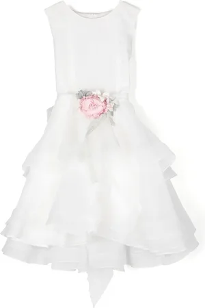 Mimilù Floral-appliqué sleeveless tulle dress